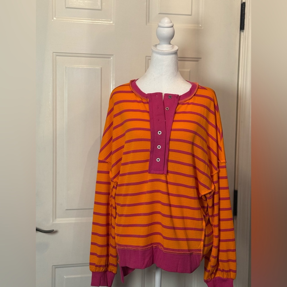Striped Orange and Pink Long Sleeve Top